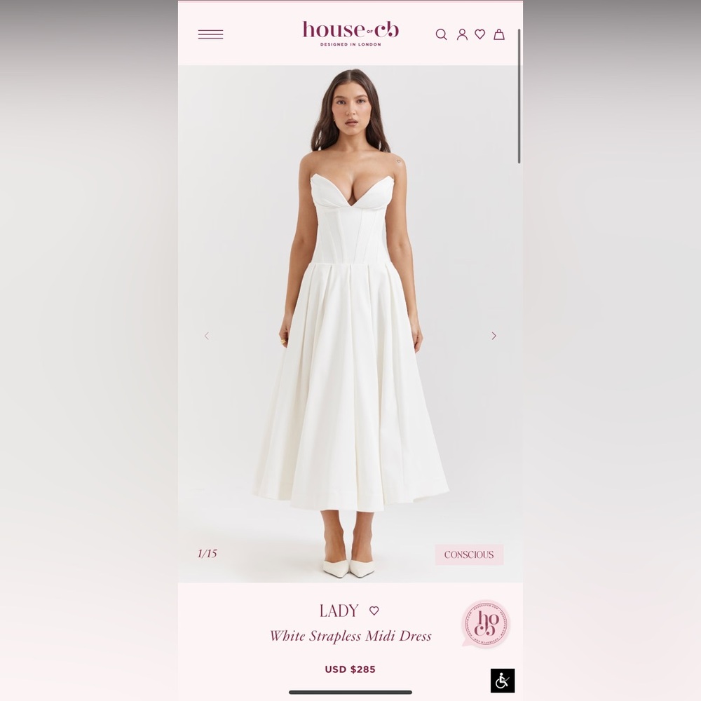 House of CB Lady white strapless midi dress